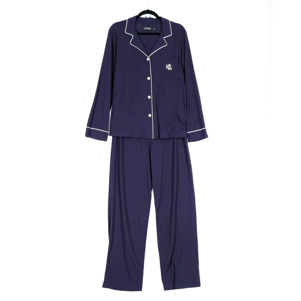Lauren Ralph Lauren Pajama Set Womens M Blue Classic Gift Holiday Preppy $78 NWT